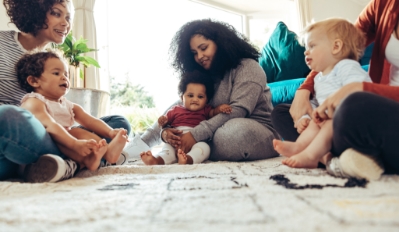 Moms playing with their children